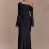 Iris Long Sleeve Satin Maxi Dress - Black