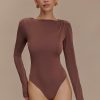 Elsie Shoulder Pad Bodysuit - Chocolate