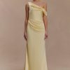 Dalia Off Shoulder Satin Maxi Dress - Lemon