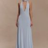 Juliet Slinky Maxi Dress With Scarf - Pale Blue