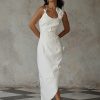 Virginia Suiting Embroidered Midi Dress - White