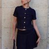 Bethany Short Sleeve Buttoned Denim Top - Washed Indigo Blue